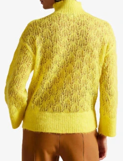Ted Baker Kcarly Funnel-neck Pointelle-knit Jumper -Whistlkes Style R04004990 LTYELLOW ALT03