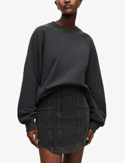 AllSaints Cygni Cut-out Organic-cotton Sweatshirt -Whistlkes Style R04009262 WASHEDBLACK ALT02
