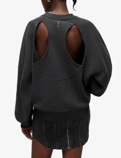 AllSaints Cygni Cut-out Organic-cotton Sweatshirt -Whistlkes Style R04009262 WASHEDBLACK ALT03