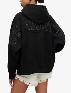 AllSaints Talon Hotfix Embellished Organic-cotton-blend Hoody -Whistlkes Style R04009311 BLACK ALT03