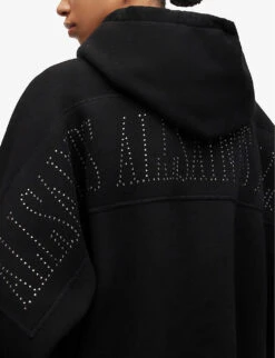 AllSaints Talon Hotfix Embellished Organic-cotton-blend Hoody -Whistlkes Style R04009311 BLACK ALT04
