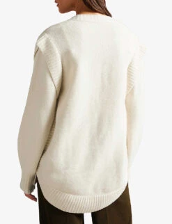 Ted Baker Joplyin V-neck Relaxed-fit Stretch-wool Blend Cardigan -Whistlkes Style R04031931 NATURAL ALT02