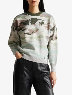 Ted Baker Judene Graphic-pattern Jacquard Knitted Jumper -Whistlkes Style R04031932 PLBLUE ALT02