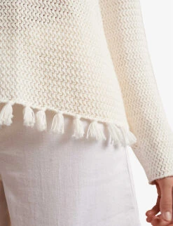 Tassel-trim Crochet Organic-cotton Jumper -Whistlkes Style R04044642 PORCELAIN ALT03