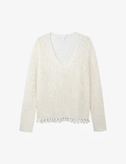 Tassel-trim Crochet Organic-cotton Jumper