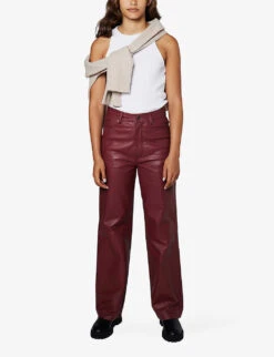 Gellar Straight-leg High-rise Leather Trousers -Whistlkes Style R04061002 MERLOT ALT01