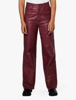 Gellar Straight-leg High-rise Leather Trousers -Whistlkes Style R04061002 MERLOT ALT02