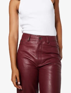 Gellar Straight-leg High-rise Leather Trousers -Whistlkes Style R04061002 MERLOT ALT04