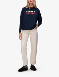 Whistles Slogan-appliqué Cotton-jersey Sweatshirt -Whistlkes Style R04061926 NAVY ALT01