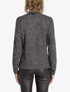 Ikks Crystal-embellished Knitted Jumper -Whistlkes Style R04063182 BLACK ALT02