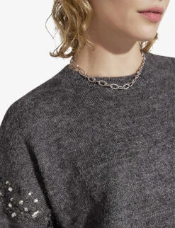 Ikks Crystal-embellished Knitted Jumper -Whistlkes Style R04063182 BLACK ALT03