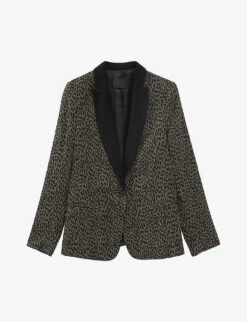 Ikks Leopard-print Contrasting-lapel Crepe Blazer