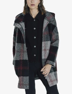 Ikks Checked Hooded Woven Coat -Whistlkes Style R04063268 CHARCOALGREY ALT02