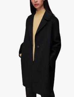 Whistles Double-faced Cocoon-shape Wool Coat -Whistlkes Style R04063906 BLACK ALT02