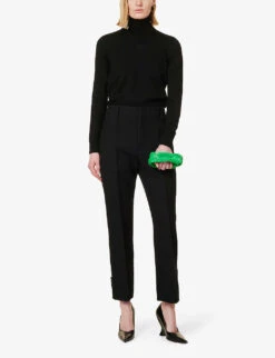 Bottega Veneta Turtleneck Brand-embroidered Wool-blend Jumper -Whistlkes Style R04064609 BLACK ALT01