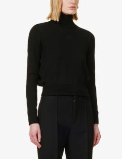 Bottega Veneta Turtleneck Brand-embroidered Wool-blend Jumper -Whistlkes Style R04064609 BLACK ALT02