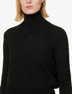 Bottega Veneta Turtleneck Brand-embroidered Wool-blend Jumper -Whistlkes Style R04064609 BLACK ALT04