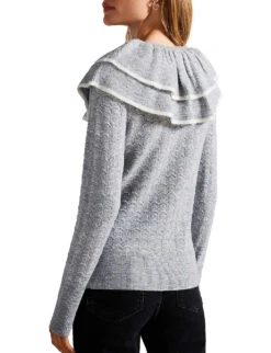 Ted Baker Glanya Frill-detail Knitted Jumper -Whistlkes Style R04065046 GREYMARL ALT03