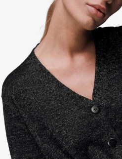 Whistles Sparkle Wool-blend Tie Cardigan -Whistlkes Style R04067955 BLACK ALT04