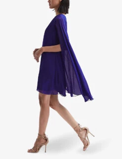 Reiss Fleur Woven One-shoulder Cape Dress 10 Reiss Fleur Woven One-shoulder Cape Dress -Whistlkes Style R04068100 PURPLE ALT02