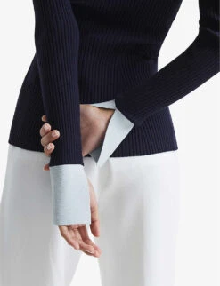 Reiss Alicia Contrast-trim Knitted Cardigan -Whistlkes Style R04068251 BLUENAVY ALT05