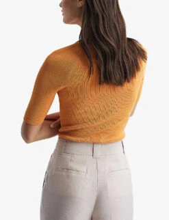 Reiss Tina Square-neck Stretch-woven Jumper -Whistlkes Style R04068261 ORANGE ALT03