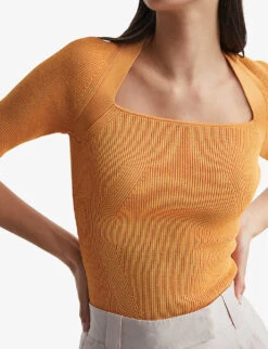 Reiss Tina Square-neck Stretch-woven Jumper -Whistlkes Style R04068261 ORANGE ALT04