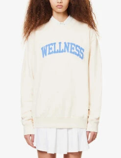 Wellness Slogan-print Cotton-jersey Sweatshirt -Whistlkes Style R04068982 CREAMBLUE ALT02