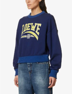 Loewe Logo-print Relaxed-fit Cotton Sweatshirt -Whistlkes Style R04071309 TRANQUILMOUNTAINBLUE ALT02