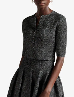 Ted Baker Sparkiy Cropped Stretch-woven Cardigan -Whistlkes Style R04071387 BLACK ALT02