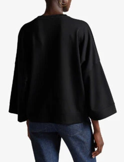Ted Baker Sassi Metallic Slogan-appliqué Stretch-jersey Sweatshirt -Whistlkes Style R04071388 BLACK ALT03