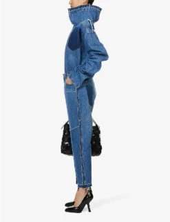 Patchwork-panel Faded-wash Wide-leg High-rise Jeans -Whistlkes Style R04071723 BLUE ALT01