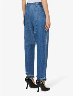 Patchwork-panel Faded-wash Wide-leg High-rise Jeans -Whistlkes Style R04071723 BLUE ALT03