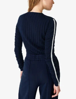 Sweaty Betty Willow Ruched-stripe Rib-knit Jumper -Whistlkes Style R04074811 FRENCHNAVYBLUE ALT03