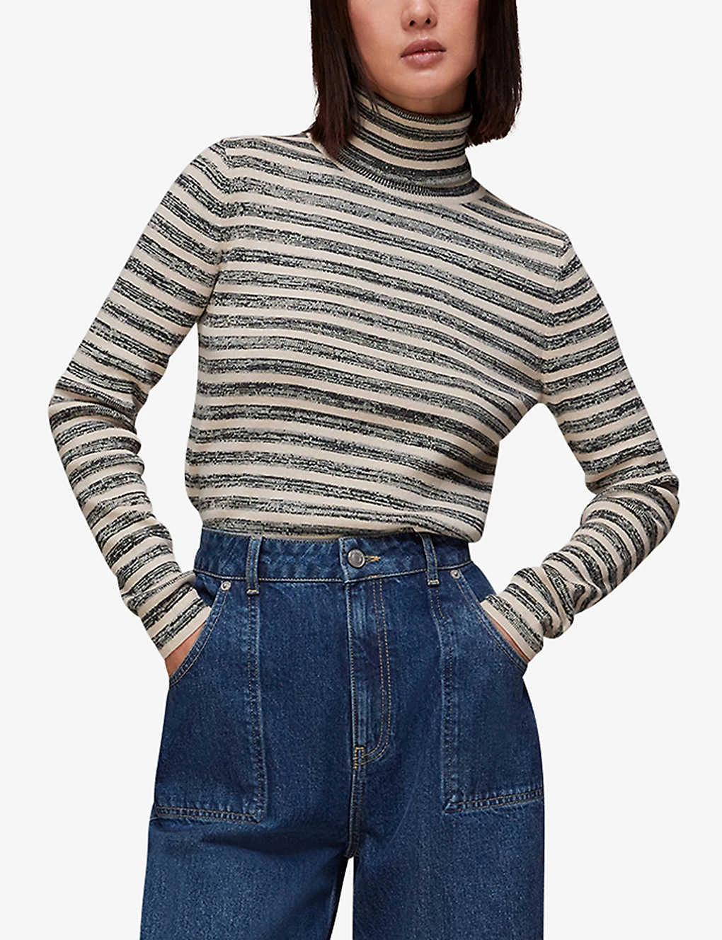 Whistles Stripe Cotton-knit Polo Neck Jumper 5 Whistles Stripe Cotton-knit Polo Neck Jumper - Image 3