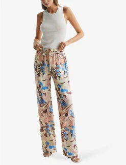 Reiss Liv Floral-print Wide-leg High-rise Woven Trousers -Whistlkes Style R04080304 MULTI ALT02