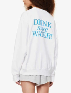 Drink Water Relaxed-fit Cotton-jersey Sweatshirt -Whistlkes Style R04081044 WHITEOCEAN ALT03
