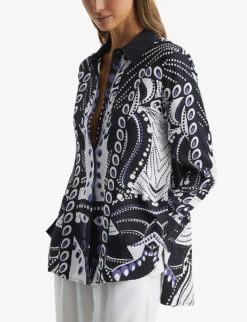 Reiss Rose Abstract-print Woven Shirt -Whistlkes Style R04082354 NAVYWHITE ALT02