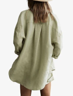 Reiss Ellis Long-sleeved Oversized Linen-blend Shirt -Whistlkes Style R04082359 KHAKI ALT03