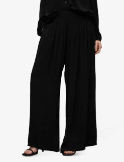 AllSaints Hezzy Wide-leg High-rise Pleated Woven Trousers -Whistlkes Style R04085731 BLACK ALT02