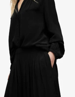 AllSaints Hezzy Wide-leg High-rise Pleated Woven Trousers -Whistlkes Style R04085731 BLACK ALT04