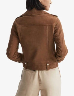 Reiss Santiago Suede Biker Jacket -Whistlkes Style R04086952 TAN ALT03