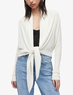 AllSaints Wasson Draped Merino-wool Cardigan -Whistlkes Style R04087345 CHALKWHITE ALT02