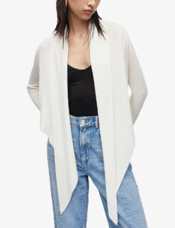 AllSaints Wasson Draped Merino-wool Cardigan -Whistlkes Style R04087345 CHALKWHITE ALT04