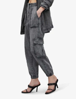 AllSaints Frieda High-rise Tapered-leg Denim Cargo Trousers -Whistlkes Style R04087395 ANTHRACITE ALT02