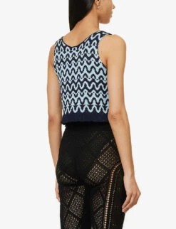 Cropped Lettuce-hem Wool, Silk And Cashmere-blend Top -Whistlkes Style R04089689 BLUE ALT03