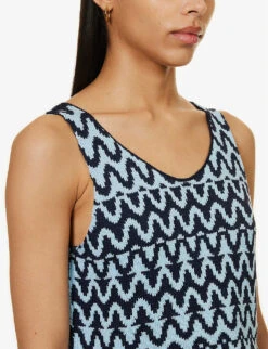 Cropped Lettuce-hem Wool, Silk And Cashmere-blend Top -Whistlkes Style R04089689 BLUE ALT04