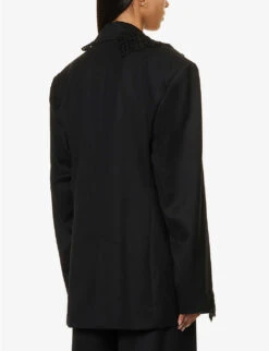 Crochet-trim Oversized Wool Blazer -Whistlkes Style R04089692 BLACK ALT03