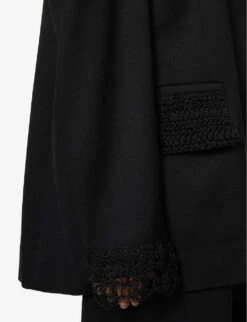 Crochet-trim Oversized Wool Blazer -Whistlkes Style R04089692 BLACK ALT05