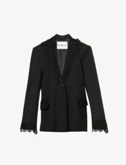 Crochet-trim Oversized Wool Blazer